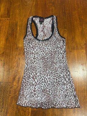 Y2K 2B Bebe Sheer / See Through Leopard Print Racerback Tank Top with Black Trim